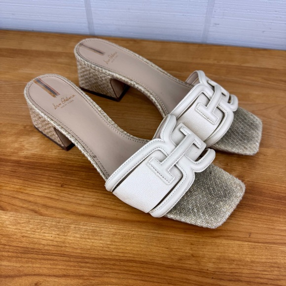 Sam Edelman Waylon Ivory Tan Natural Weave Slide Sandal Block Kitten Heel 9.5 - Picture 2 of 8